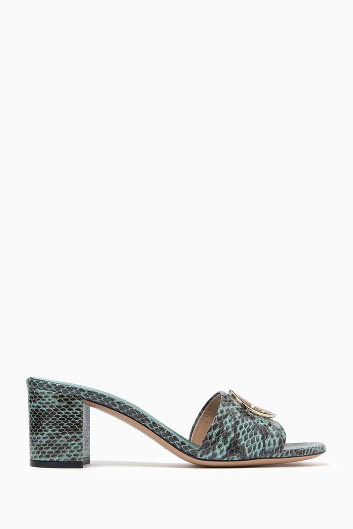

Charlotte Slip-on Block Heel Sandals in Leather, Blue