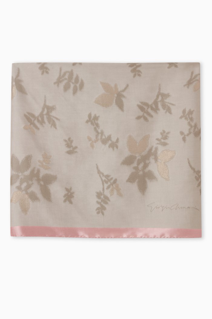 

Floral Jacquard Scarf in Silk, Grey