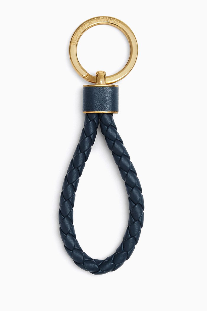 

Keyring in Intrecciato Leather, Blue
