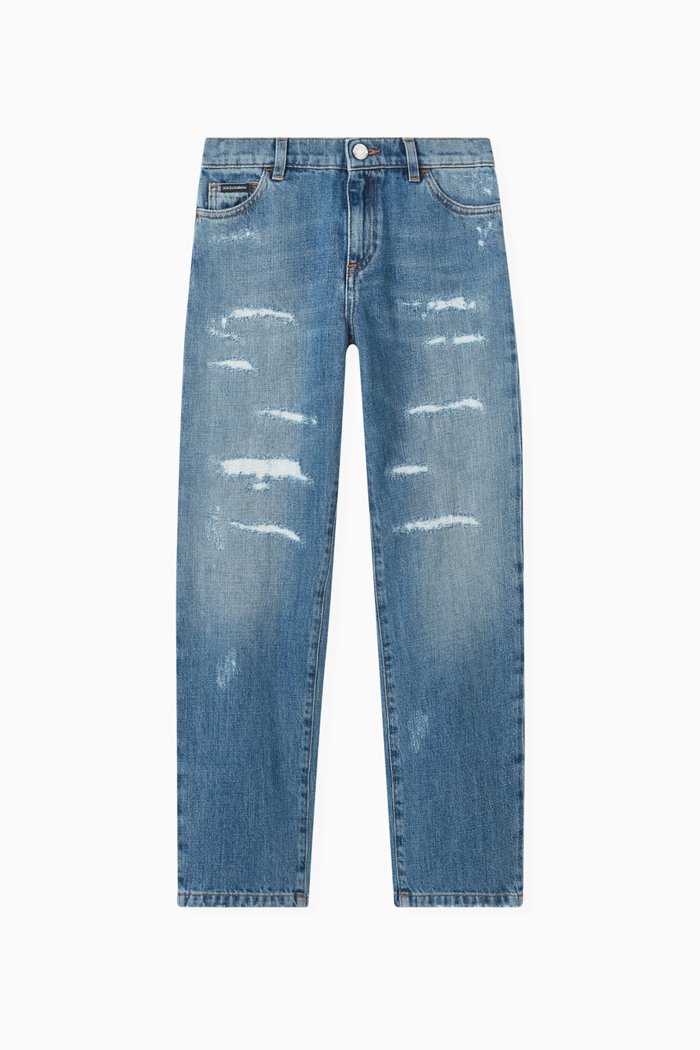 

Distressed Washed Jeans in Denim, Blue