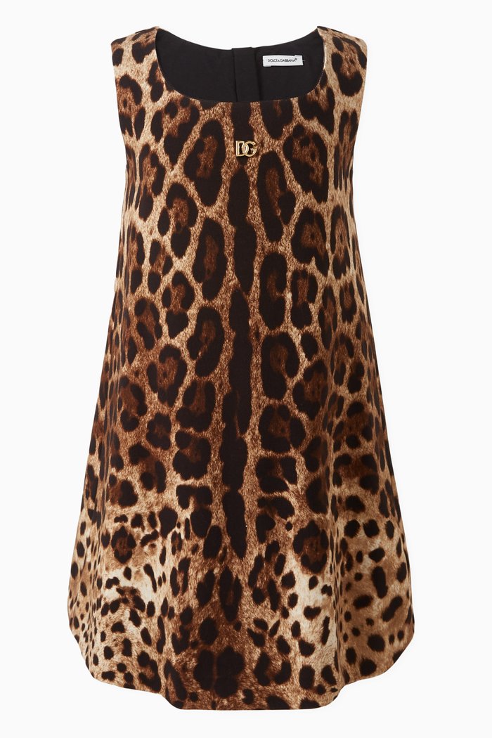 

Leopard-printed Mini Dress in Cotton, Brown