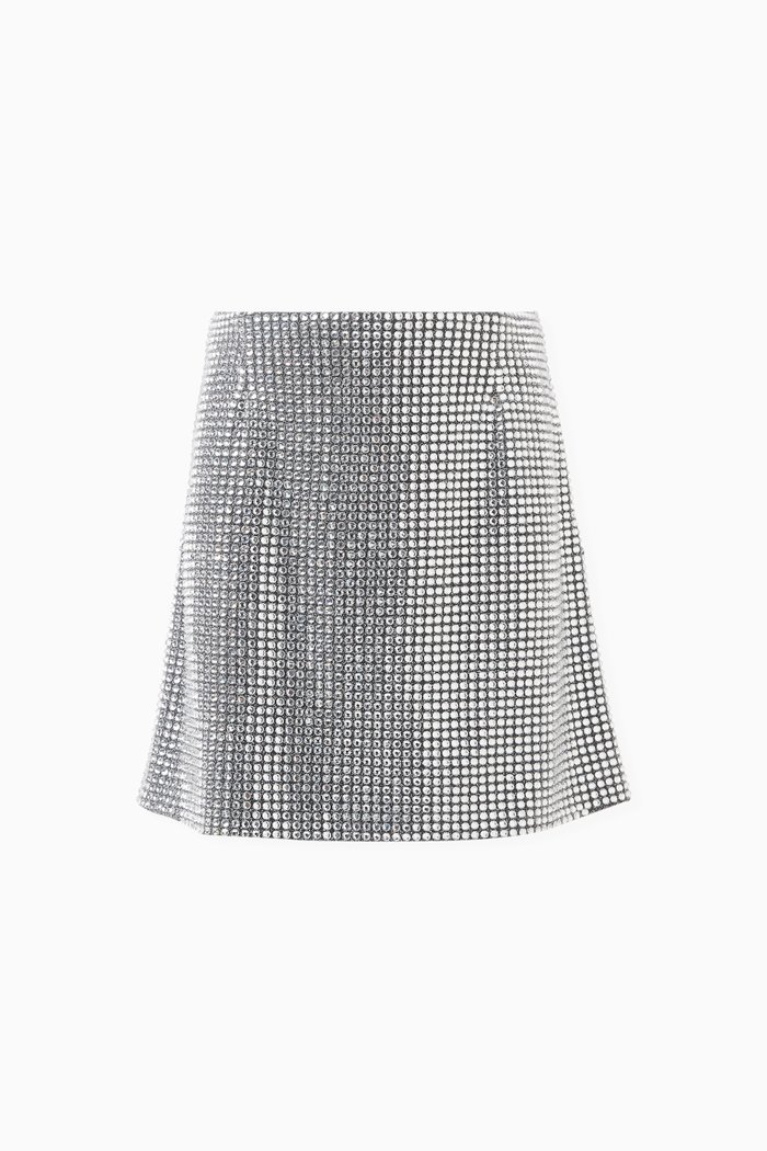 

Rhinestones-embroidered Mini Skirt in Polyester, Silver