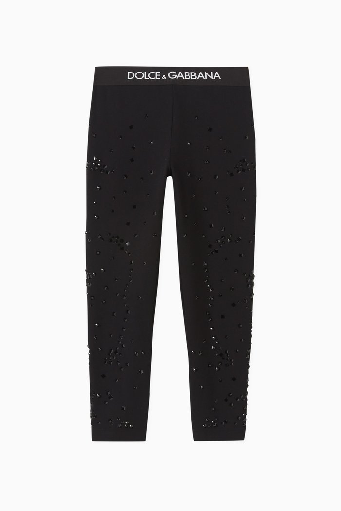 

Logo Tape Crystal-embellished Leggings in Jersey, Black