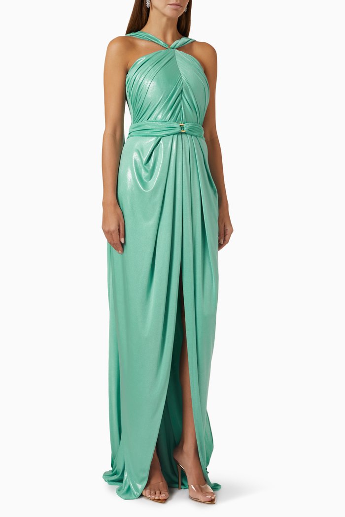 

Cape Maxi Dress in Lamé Jersey, Blue