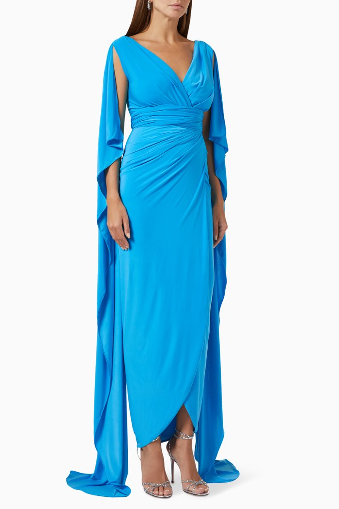 

Dramatic Sleeves Gown in Jersey, Blue