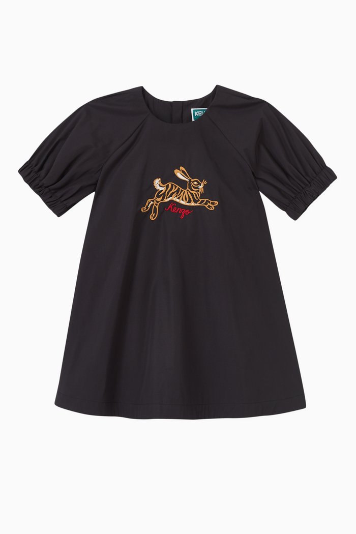 

Embroidered Rabbit Dress in Cotton, Black
