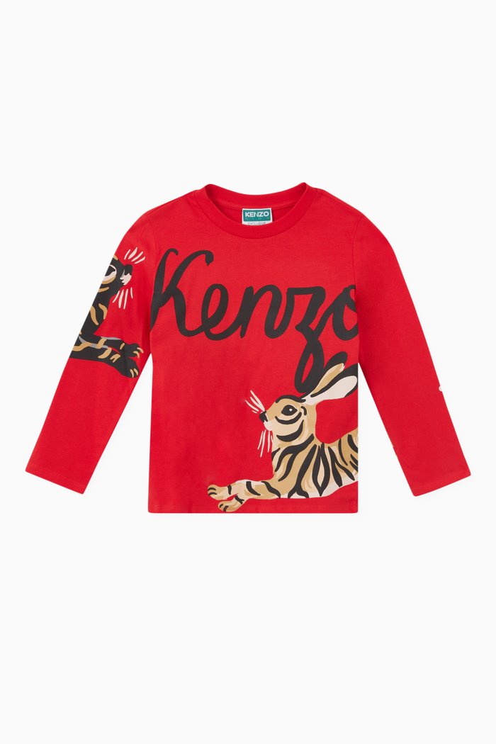 Rabbit Print T-shirt in Cotton, Red