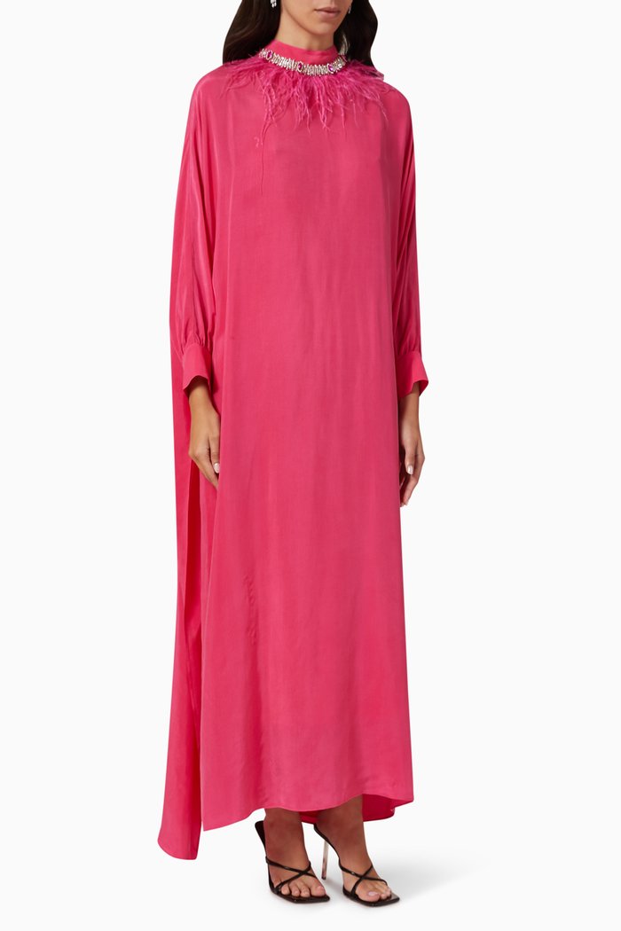 

Feather Collar Kaftan, Pink