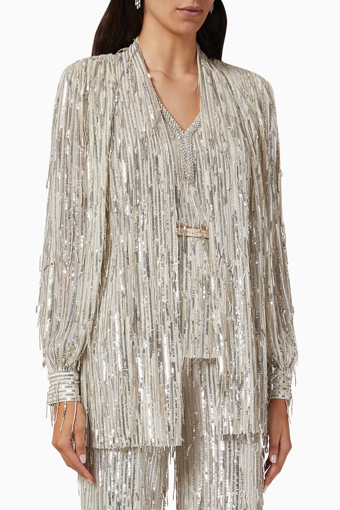 

Embellished Blouse & Jacket Set, Silver