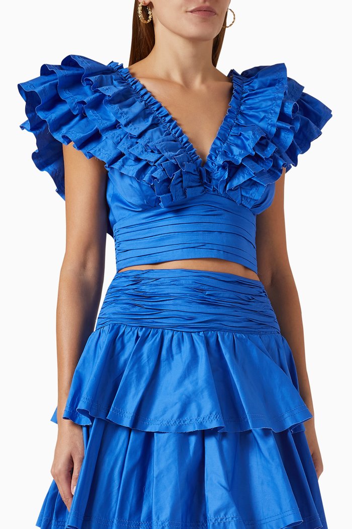 

Rhythmic Frill Bodice Top in Cotton-poplin, Blue