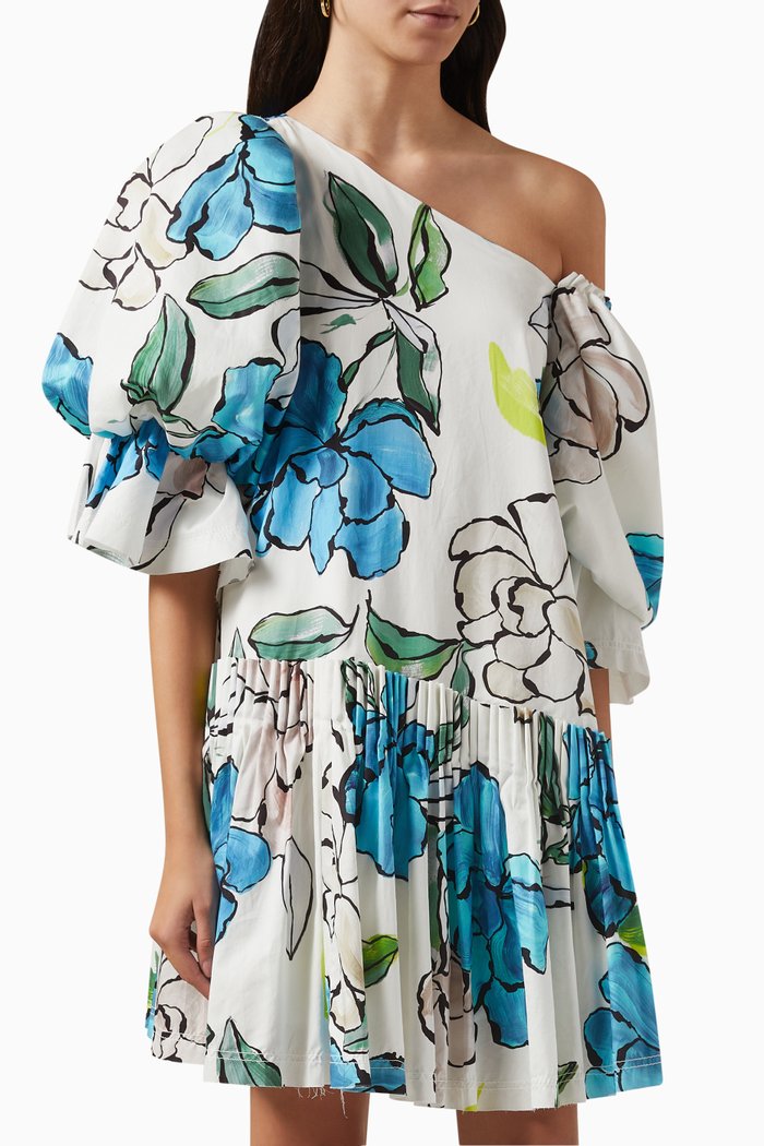 

Cy Off-shoulder Smock Dress in Poplin, Blue