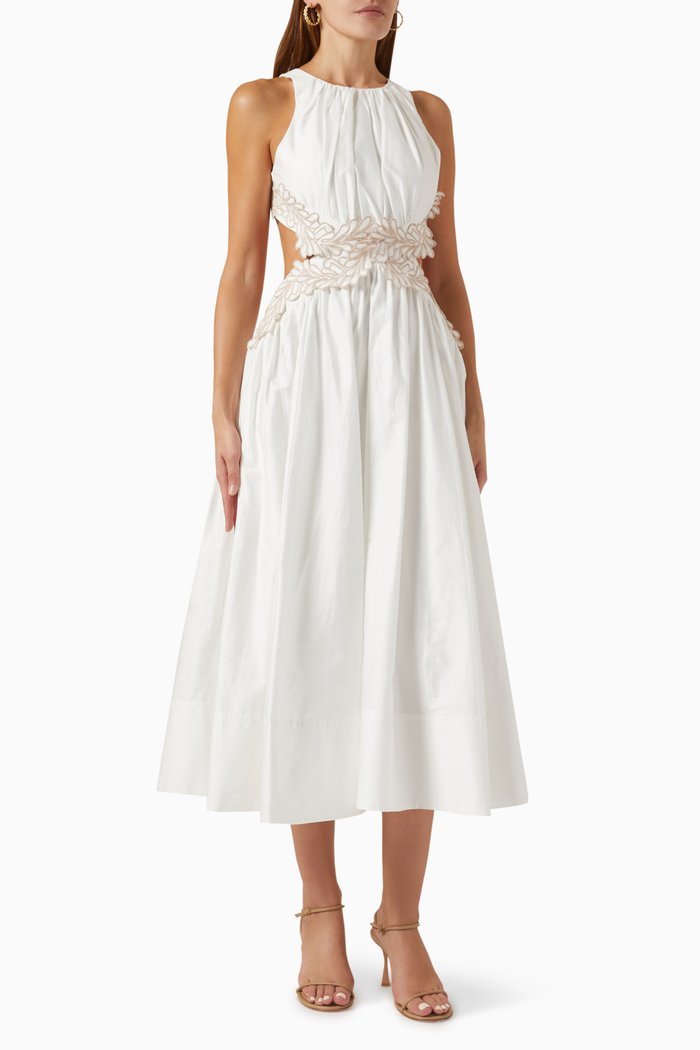 

Botanical Trim Midi Dress in Cotton-sateen, Neutral