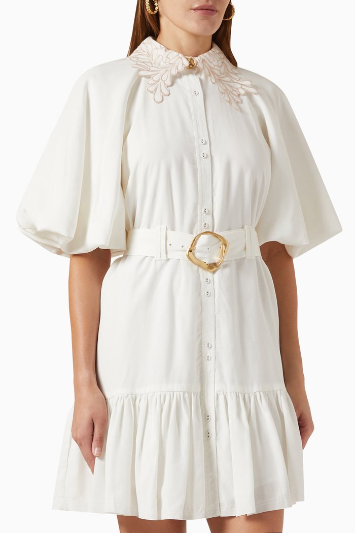 

Botanical Trim Mini Shirt Dress in Cotton, Neutral