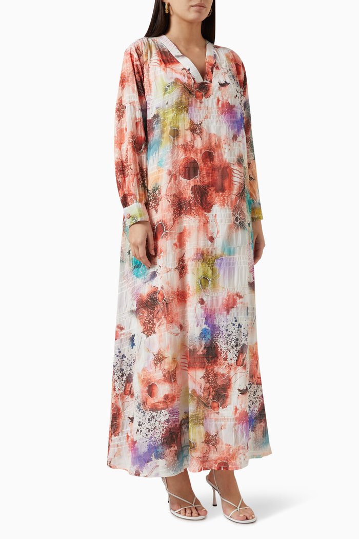 Gardenia Brushstroke Kaftan, Multicolour