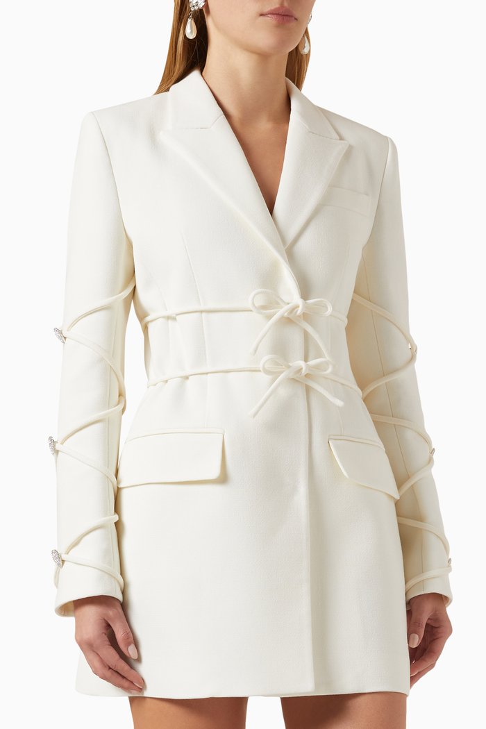 

Embellished Tie-up Blazer Mini Dress in Wool, Neutral