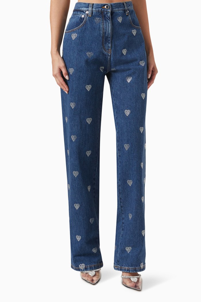 

Rhinestone Hearts Jeans in Cotton Denim, Blue