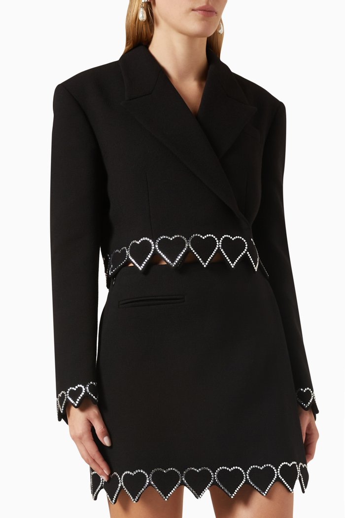 

Heart Crystal-embellished Blazer in Wool, Black