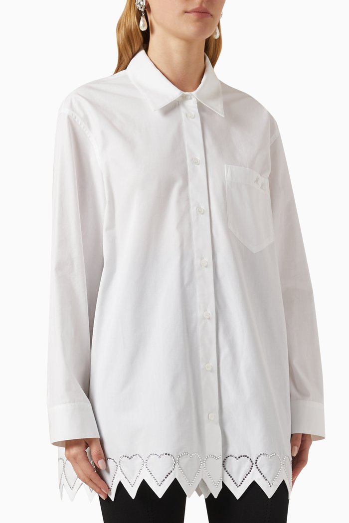 

Heart Crystal-embellished Oversized Shirt in Cotton, White
