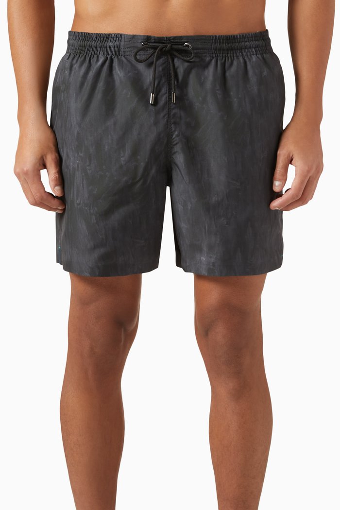

Printed Swim Shorts in Recycled Nylon, Black