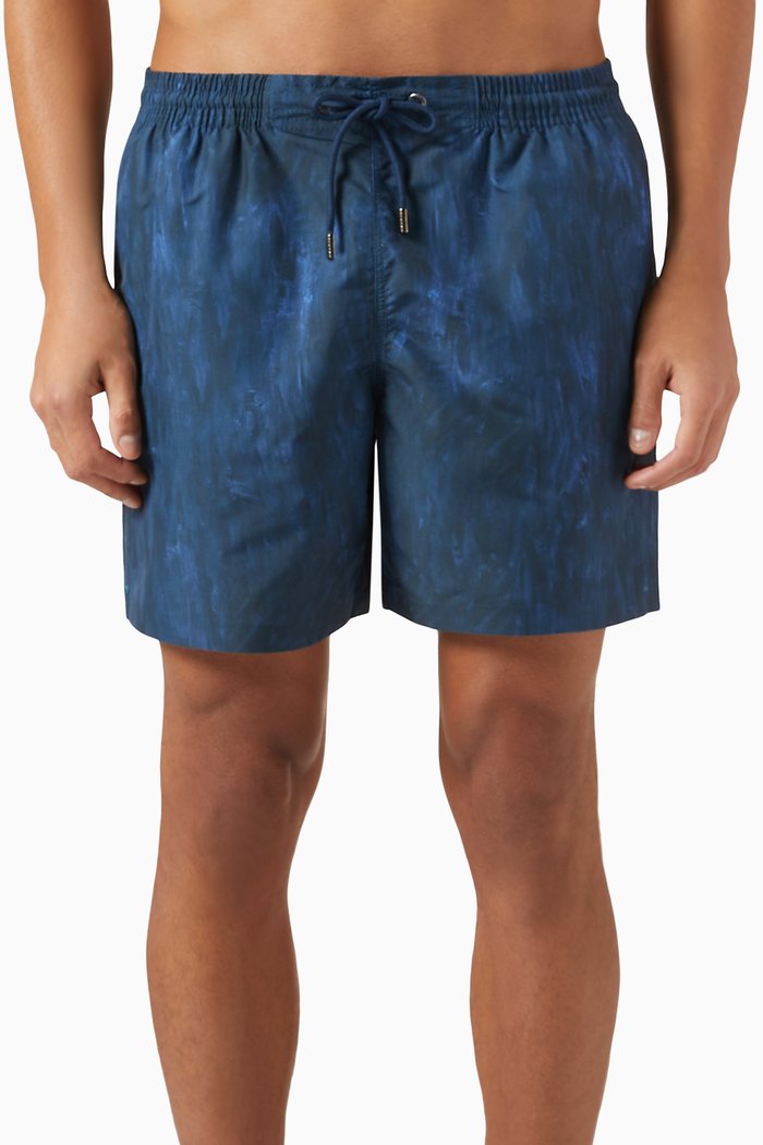 Printed Swim Shorts in Recycled Nylon, Blue