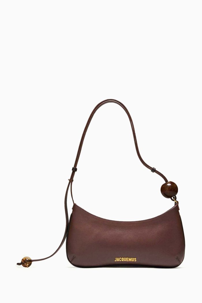 

Le Bisou Perle Zip Shoulder Bag in Leather, Brown