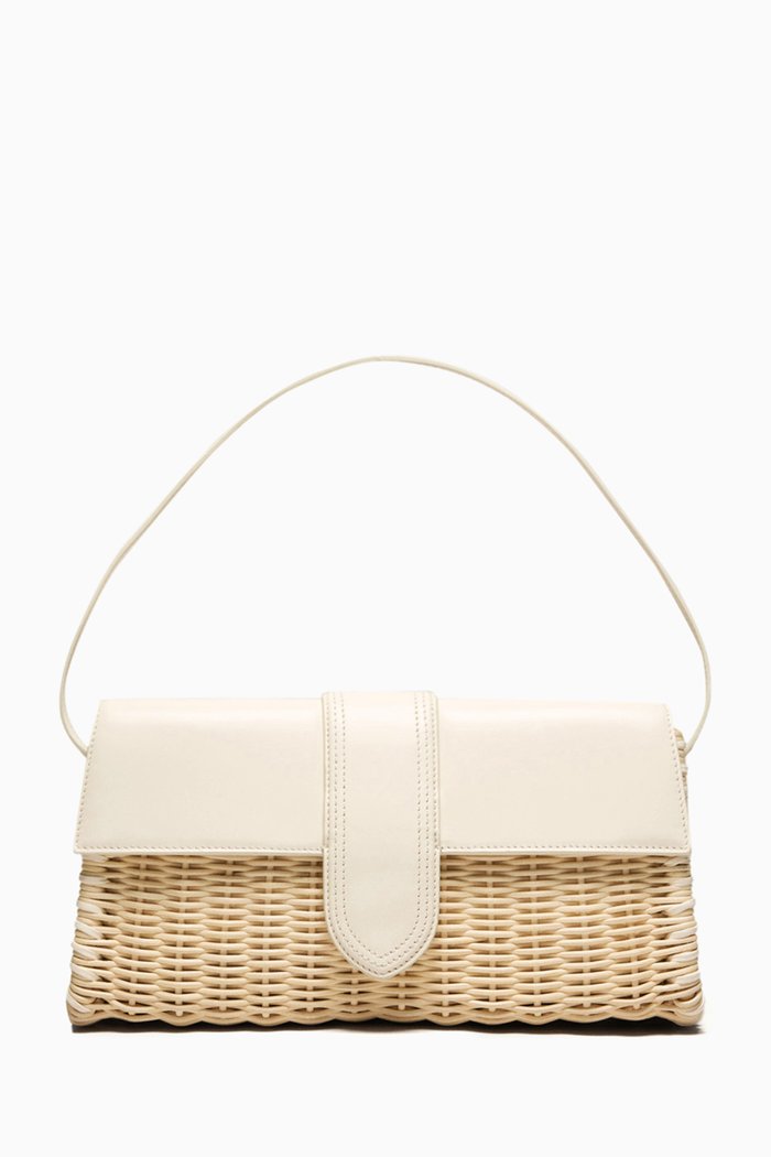 

Le Bambino Long Shoulder Bag in Wicker & Leather, White