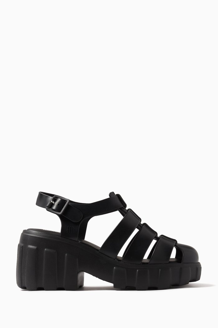 

Megan Advanced Caged Sandals in Rubber, Black