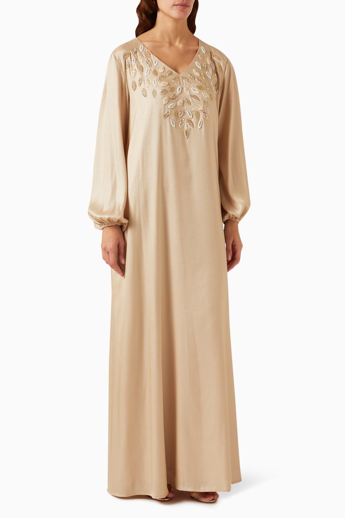 

Embroidered Jalabiya in Crepe, Neutral