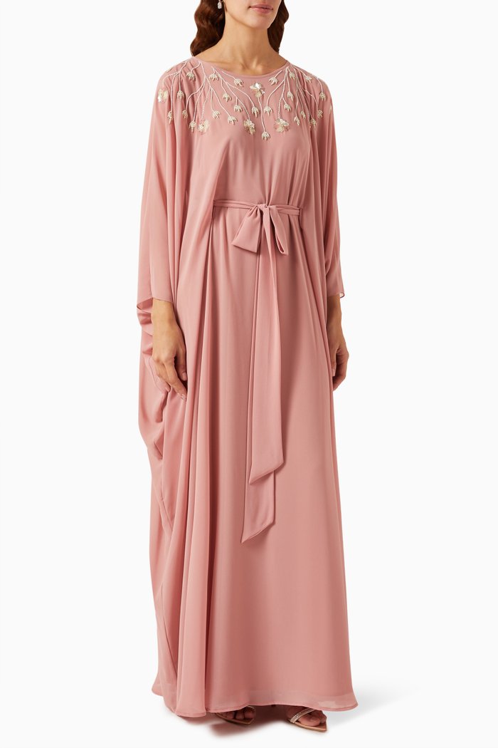 

Floral Beaded-embroidery Jalabiya in Chiffon, Pink