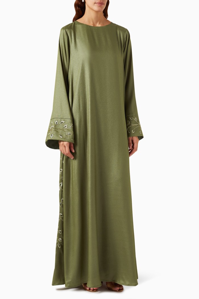 

Embroidered Jalabiya in Crepe, Green