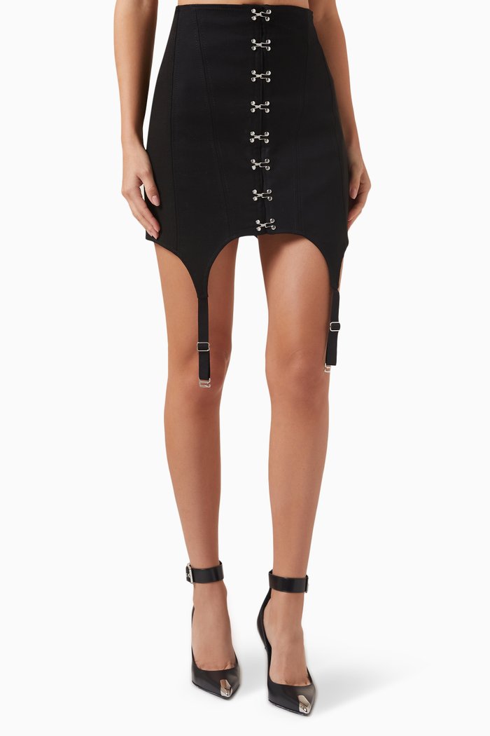 

Corset Garter Mini Skirt in Cotton-twill, Black