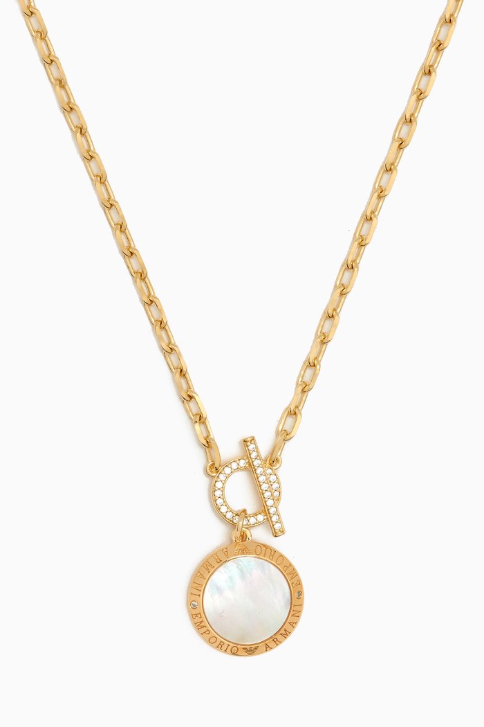 

Mother of Pearl & Crystal Necklace in Sterling Silver, Gold