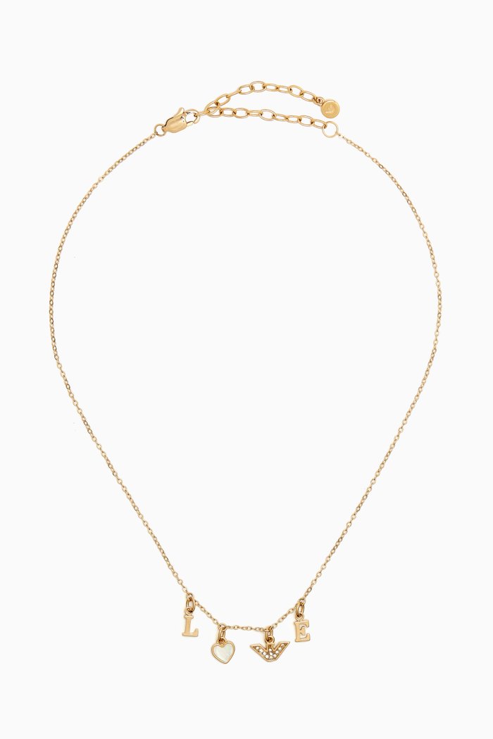

Sentimental Mother of Pearl & Crystal Necklace in Stainless Steel, Gold