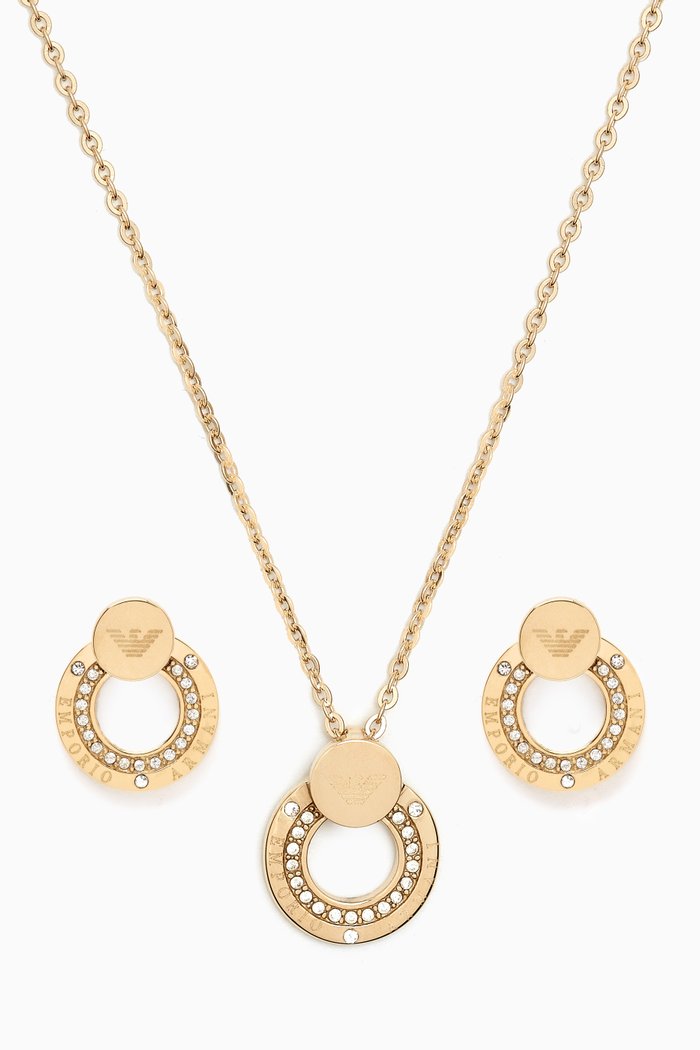 

Sentimental Crystal Necklace & Earring Set in Metal, Gold