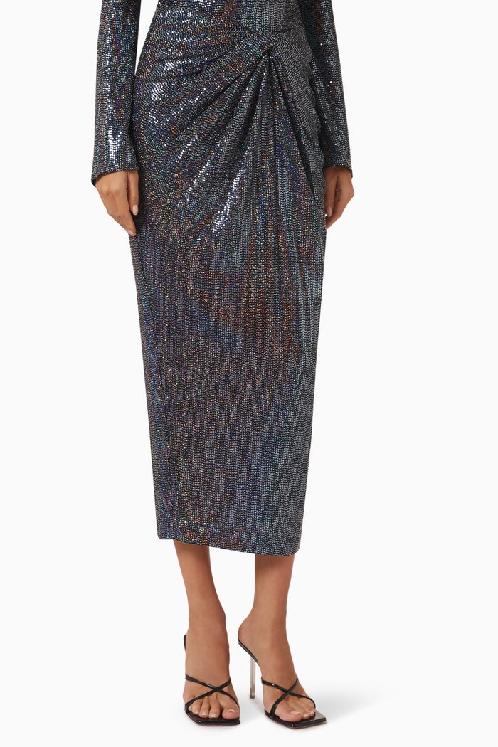 Cher Crystal Midi Skirt in Jersey, Black