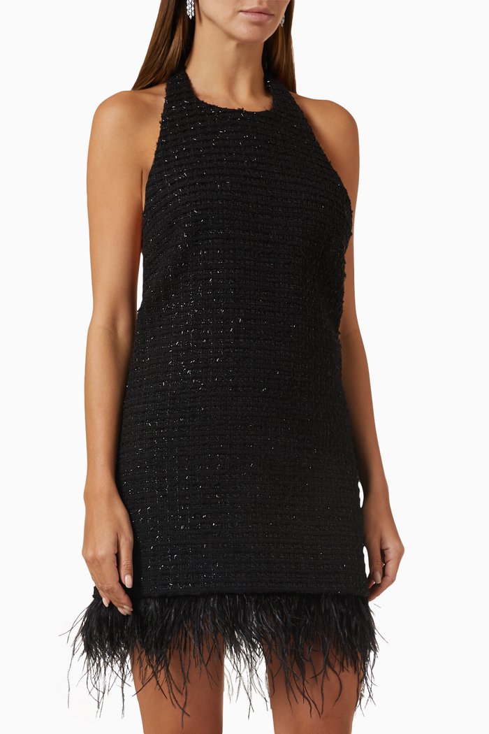 

Jackie Open-back Mini Dress in Metallic Tweed, Black