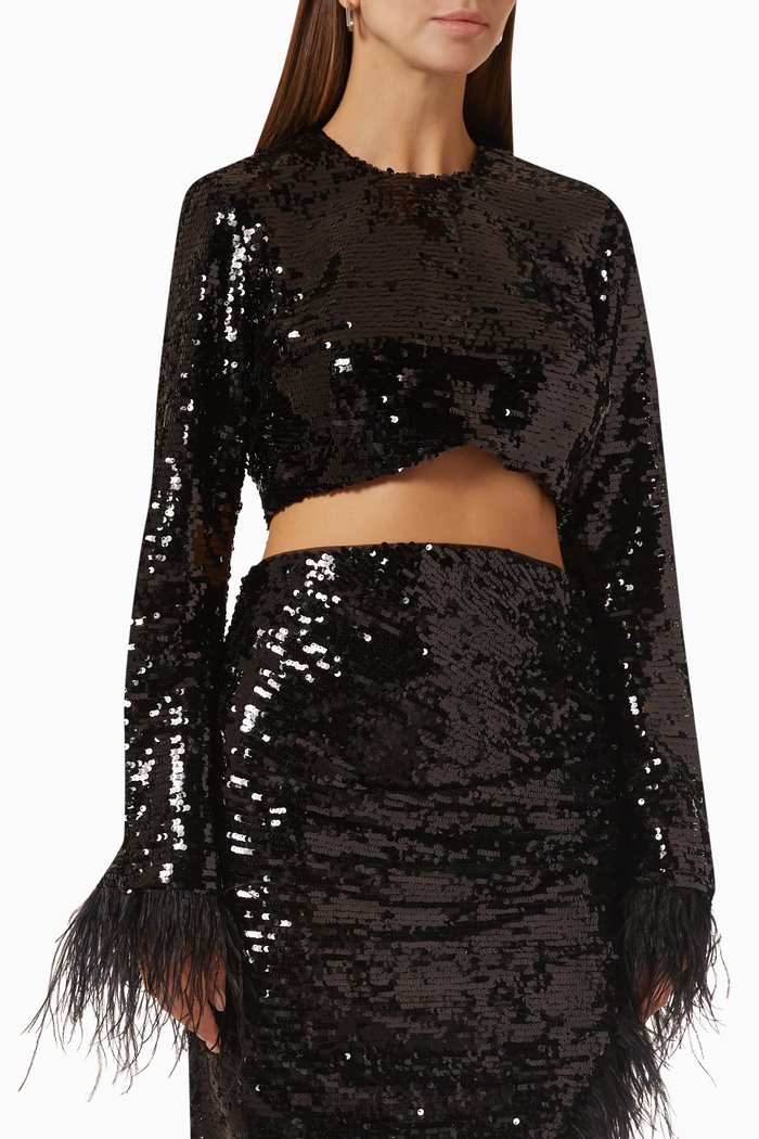 Gala Crop Top in Sequins, Black