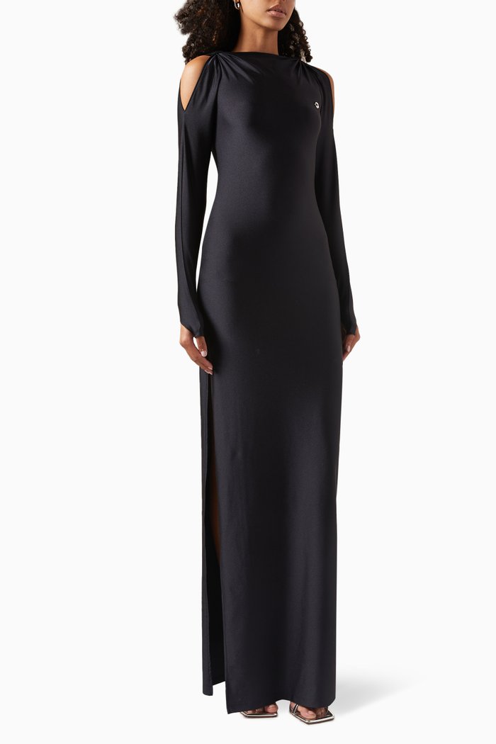 Draped Cut-out Maxi Dress in Stretch Jersey, Black