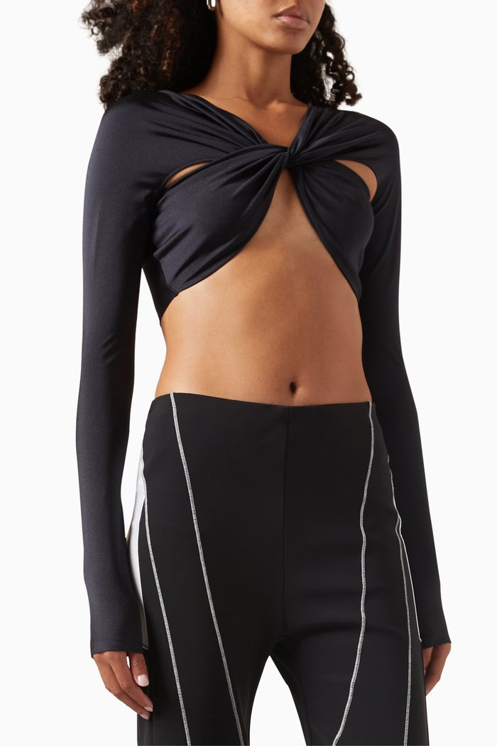 

Draped Crop Top in Stretch Jersey, Black
