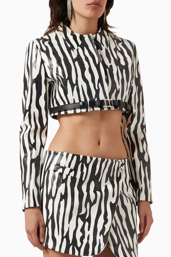 

Zebra-print Cropped Jacket in Faux Leather, Black