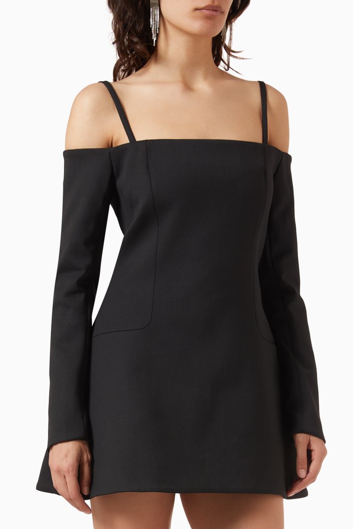

Cold-shoulder Mini Dress in Crepe, Black