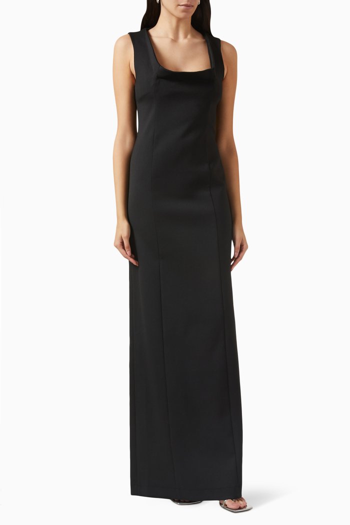 

Square Cut Maxi Dress in Viscose Blend, Black