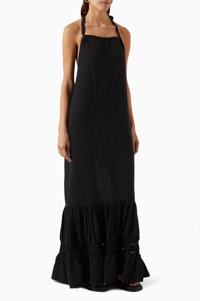 

Maxi Dress in Cotton-linen Blend, Black