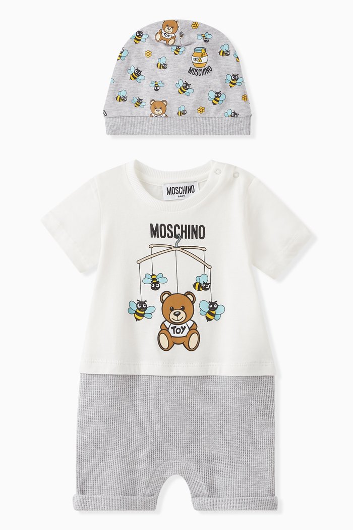 

Teddy Bear Logo Romper Set in Cotton, Neutral