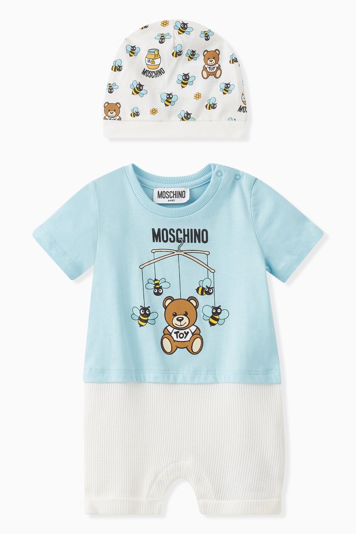 

Teddy Bear Logo Romper Set in Cotton, Blue