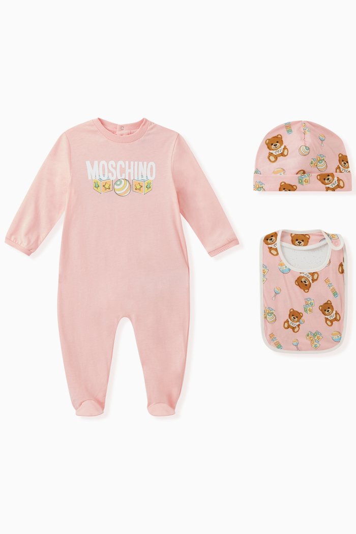 Logo Print Babygrow Set in Cotton, Pink