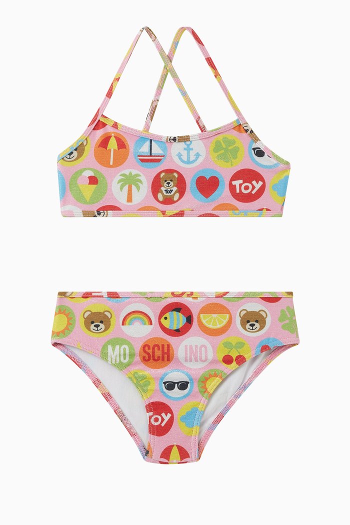 

Graphic Print Bikini Set in Lycra, Pink