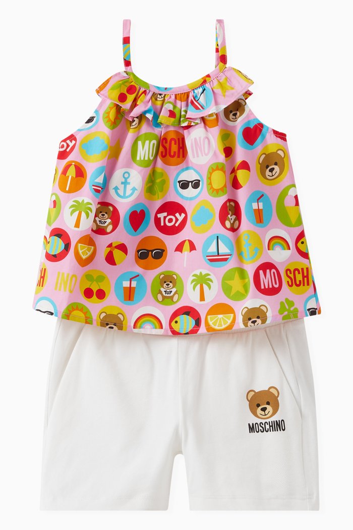 

Emoji Print Tank Top and Shorts, Set of Two, Pink