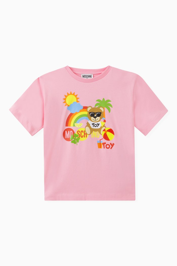 

Teddy Print T-shirt in Cotton, Pink