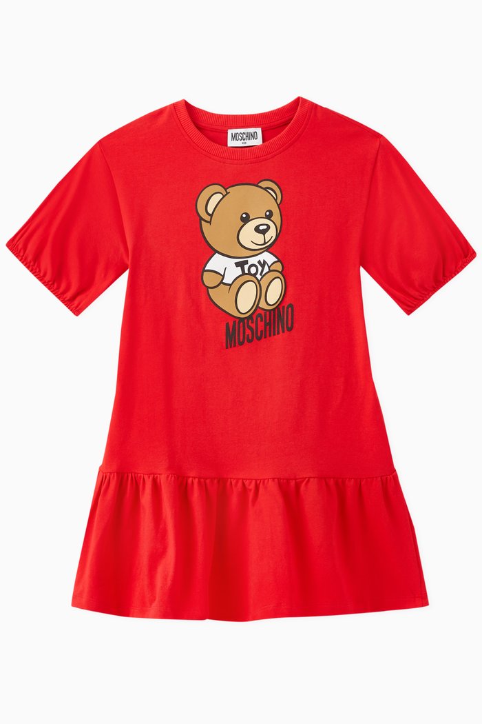

Teddy Bear Logo Dress in Cotton, Red